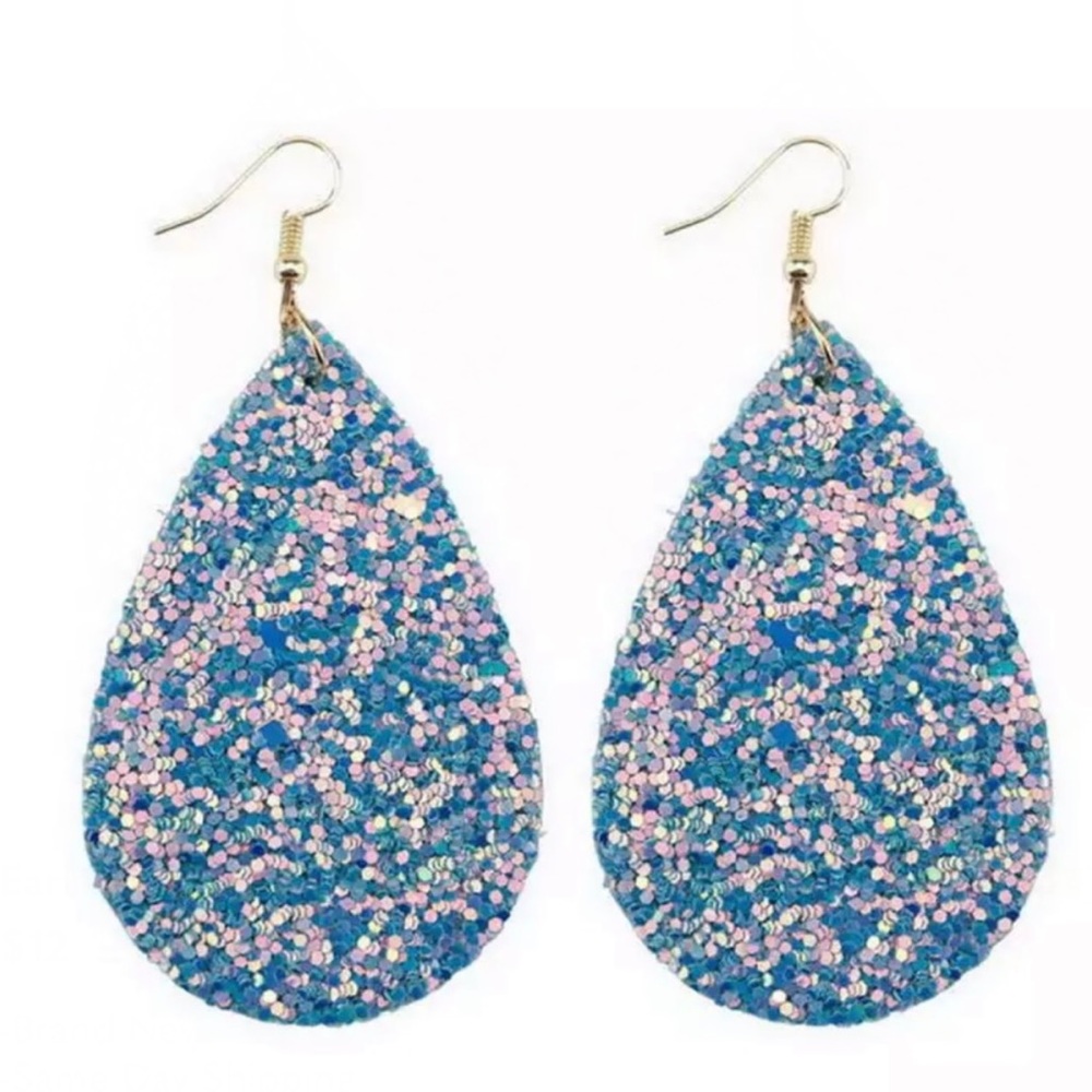 Glitter Faux Leather Teardrop Dangle Drop Earrings for Women Jewelry